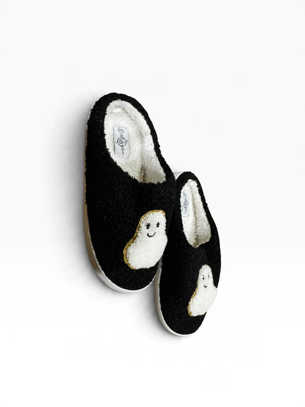 Sole Mates Women’ Black Smiling Ghost Sherpa Slippers - New