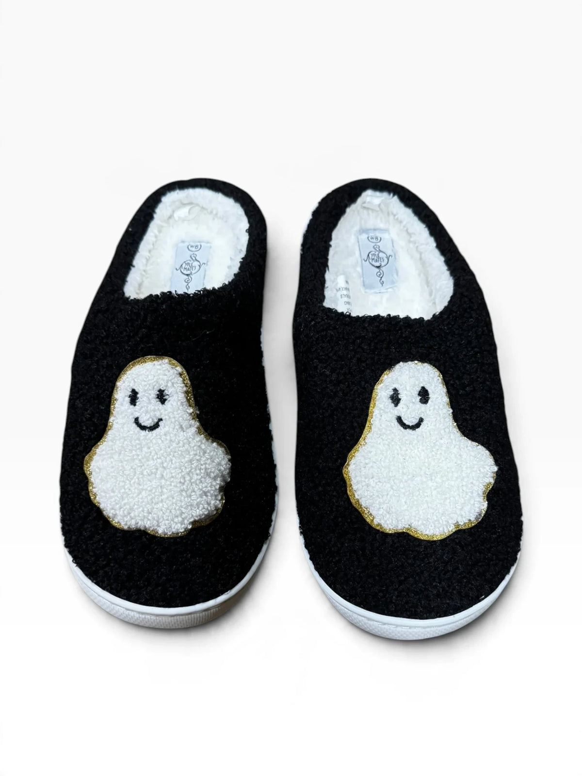 Sole Mates Women’ Black Smiling Ghost Sherpa Slippers - New
