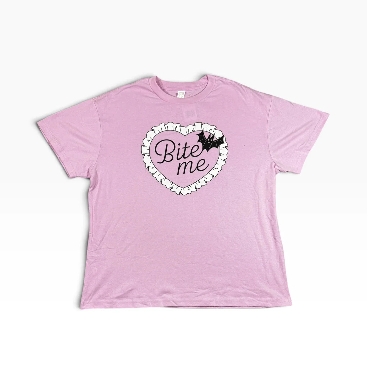 Pink “Bite Me” Bat Heart Graphic T-Shirt New