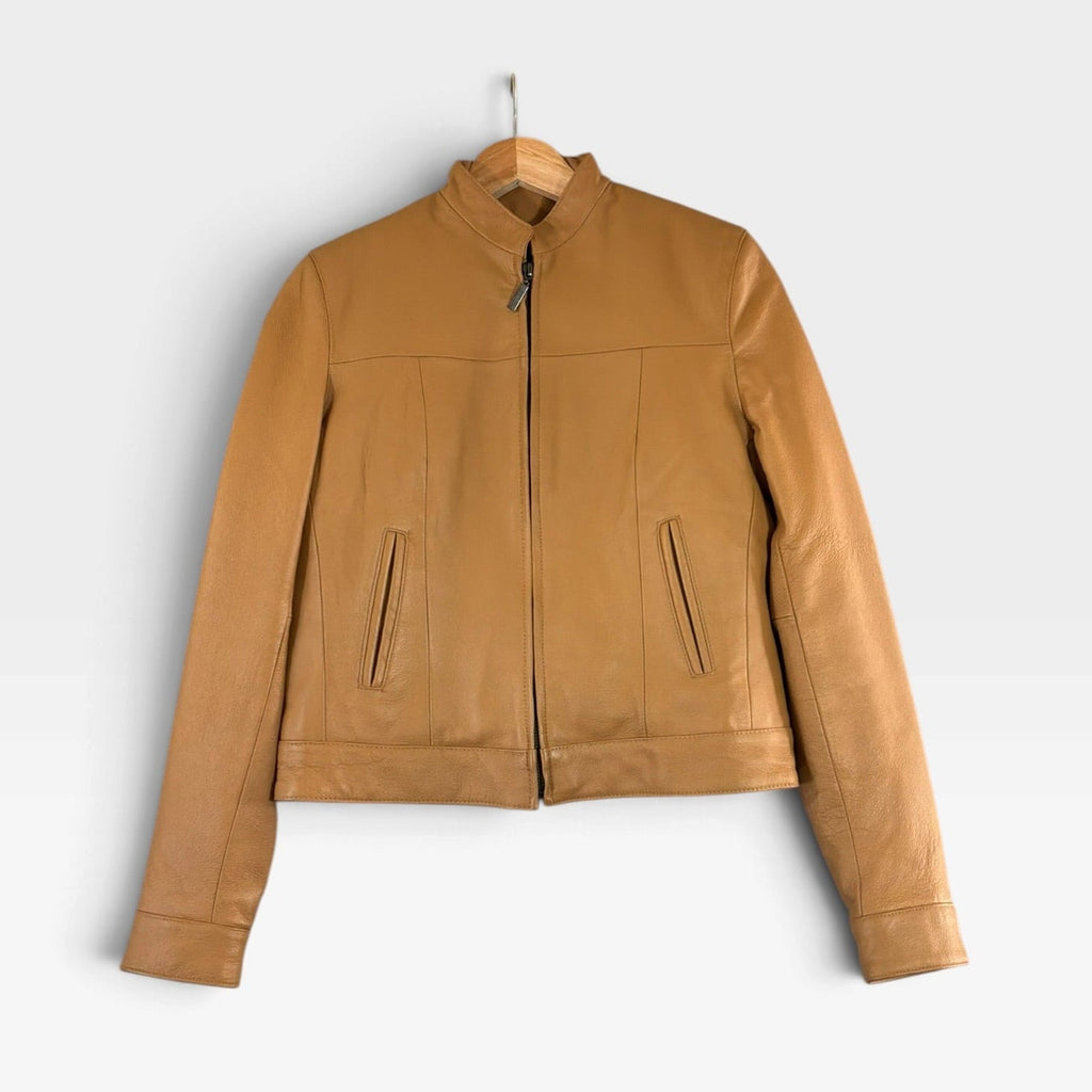 Vintage Leather World New York Tan Leather Jacket M Removable Liner - Pre-owned