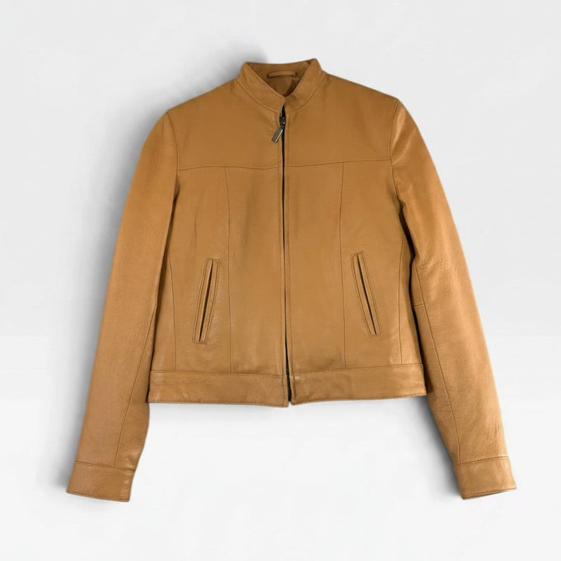 Vintage Leather World New York Tan Leather Jacket M Removable Liner - Pre-owned