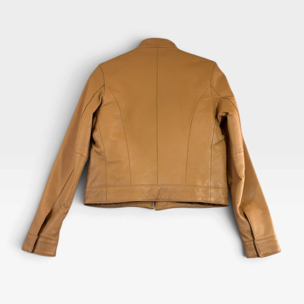 Vintage Leather World New York Tan Leather Jacket M Removable Liner - Pre-owned