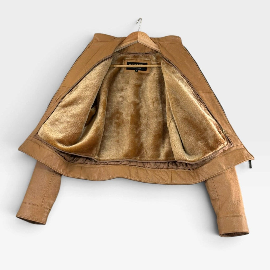 Vintage Leather World New York Tan Leather Jacket M Removable Liner - Pre-owned