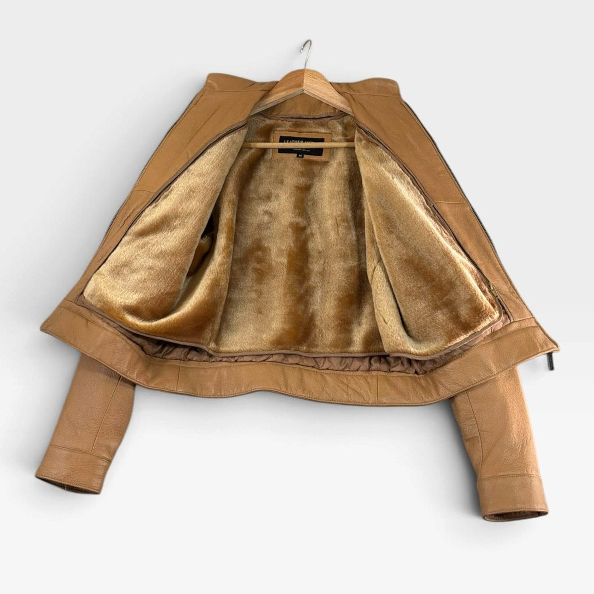Vintage Leather World New York Tan Leather Jacket M Removable Liner - Pre-owned