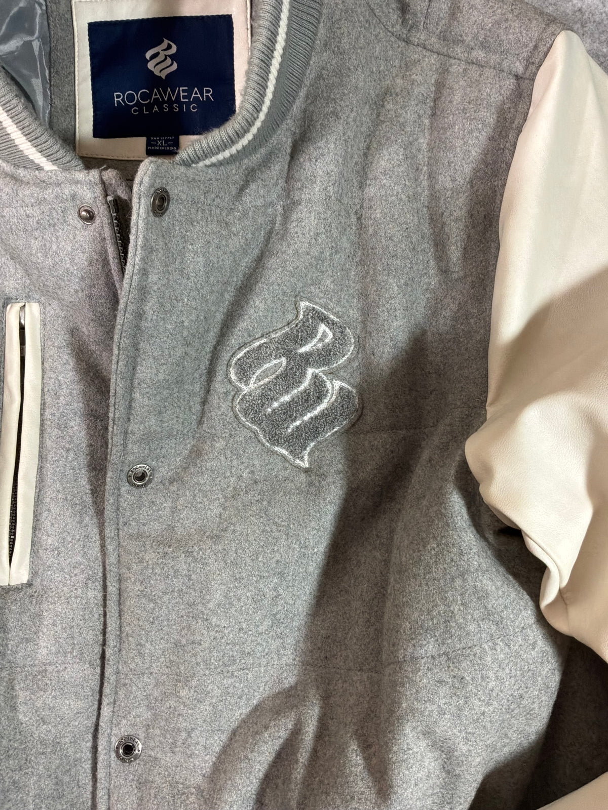 Rocawear Classic Gray White Varsity Jacket XL - Pre-owned