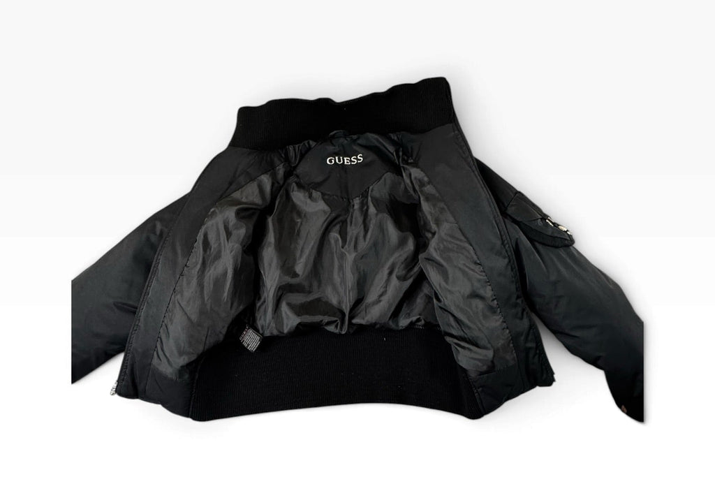 Vintage GUESS Black Cropped Utility Bomber Jacket M - Pre-owned
