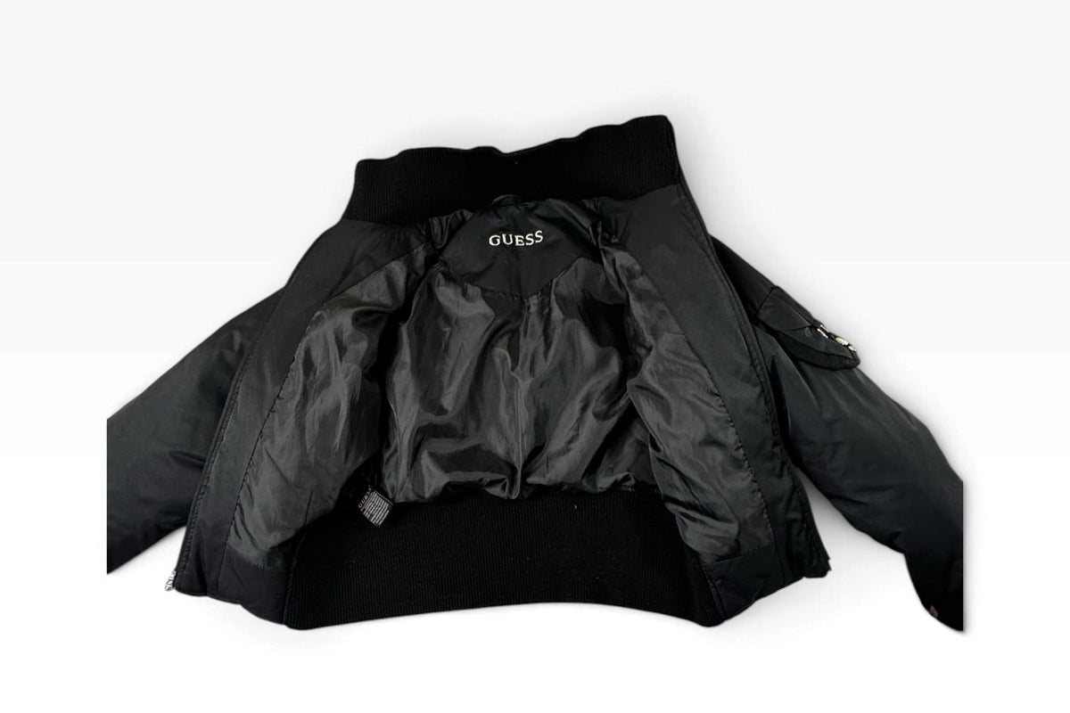 Vintage GUESS Black Cropped Utility Bomber Jacket M - Pre-owned