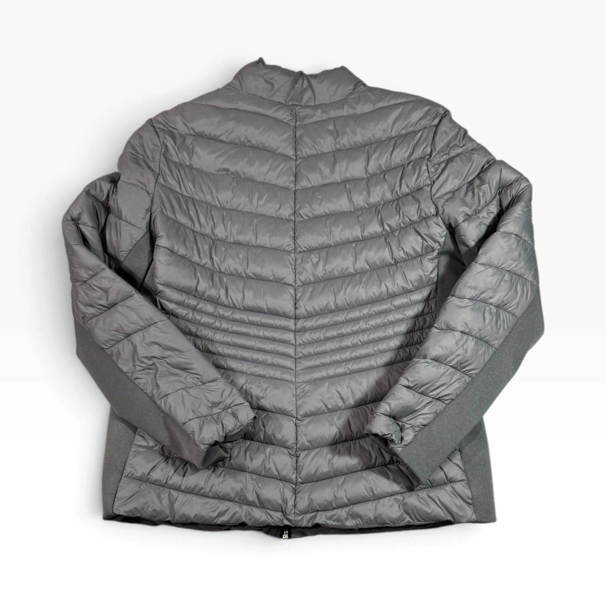New York & Company Gray Quilted Puffer Jacket Stretch Panels - Pre-owned