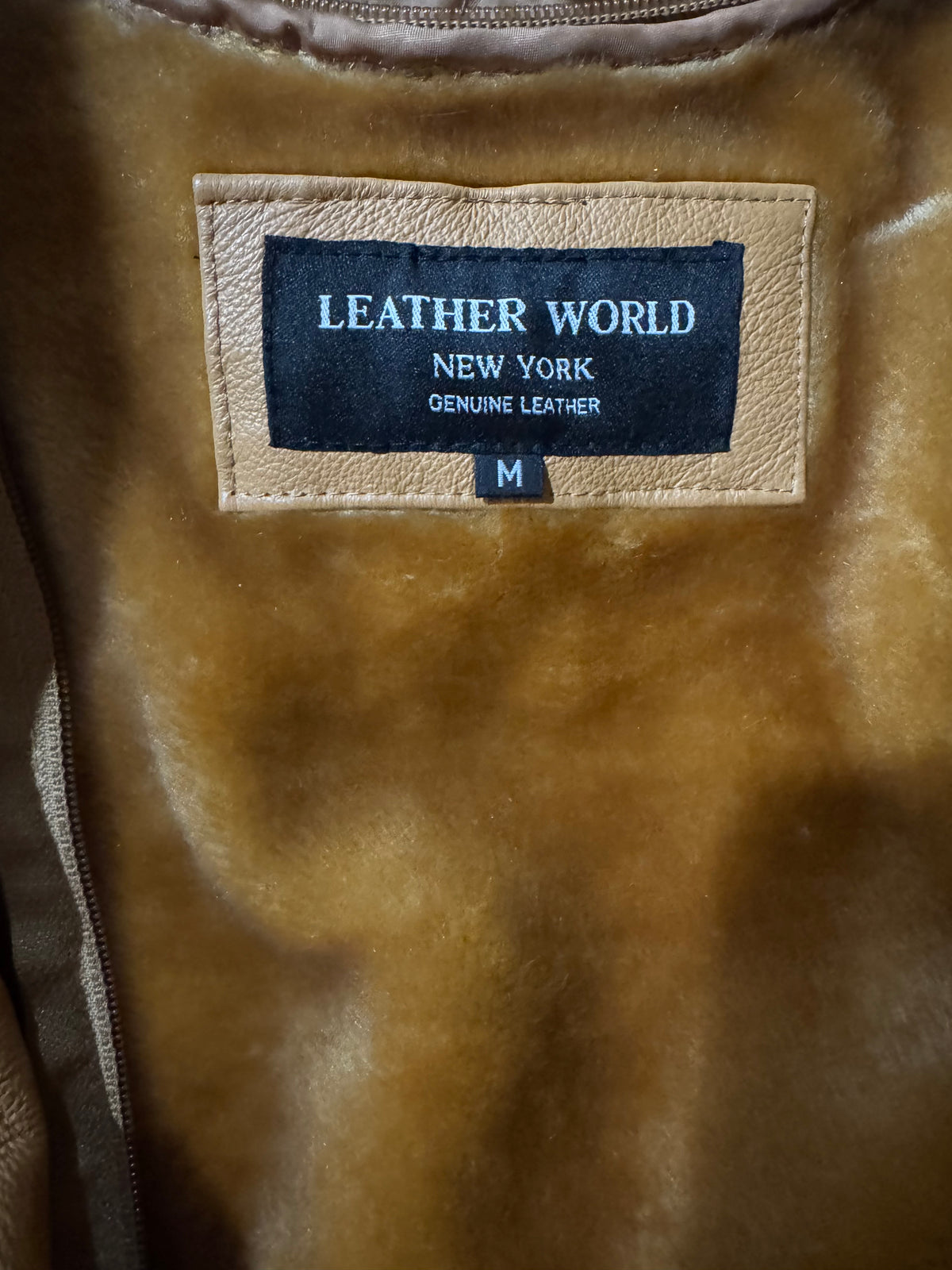Vintage Leather World New York Tan Leather Jacket M Removable Liner - Pre-owned