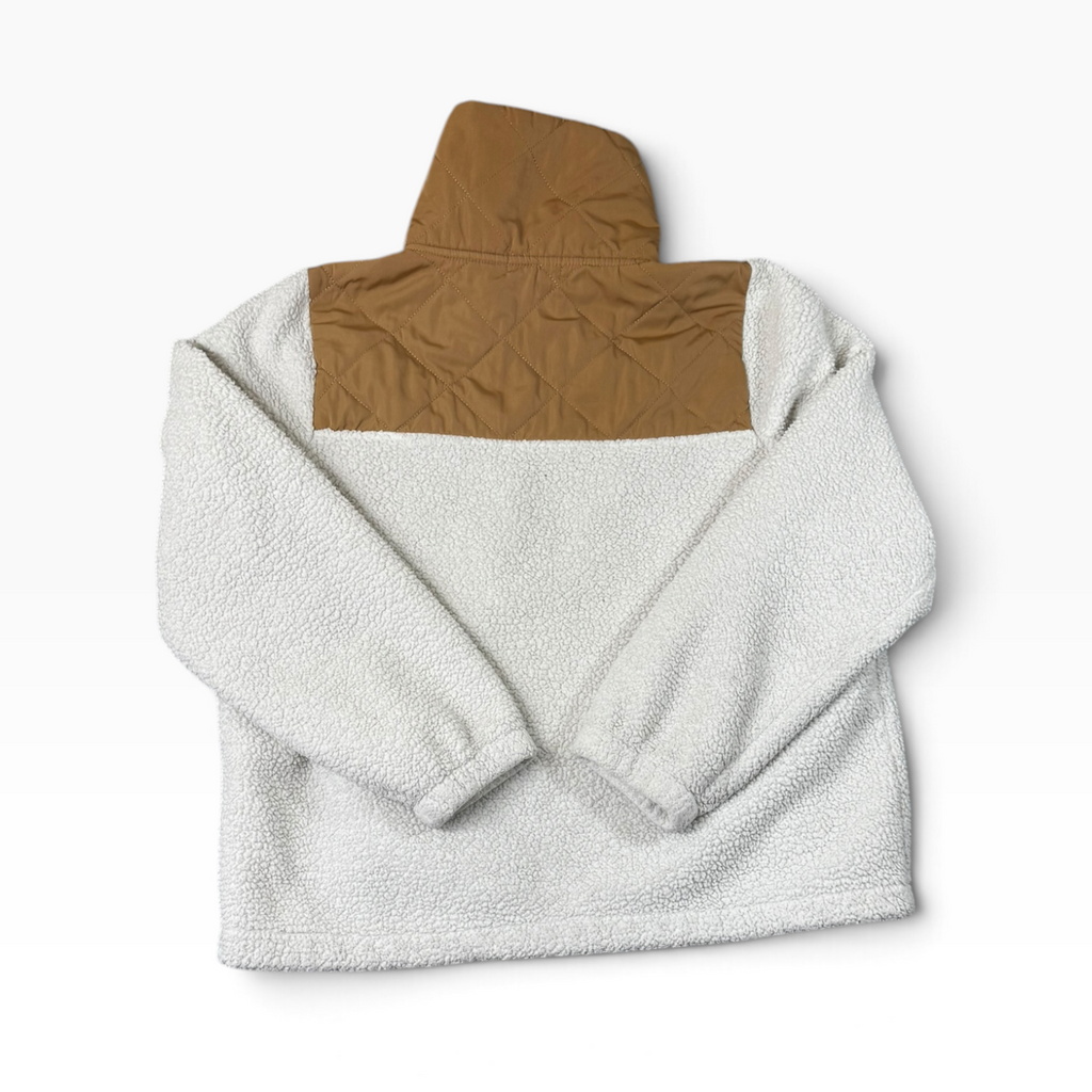 J.Crew Cream Sherpa Camel Quilted Quarter Zip Pullover M - Pre-owned