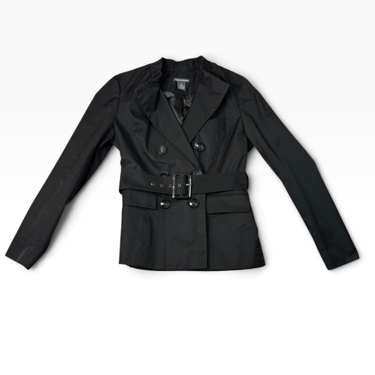 Chelsea & Theodore Black Double Breasted Belted Jacket Size 4 - Pre-owned