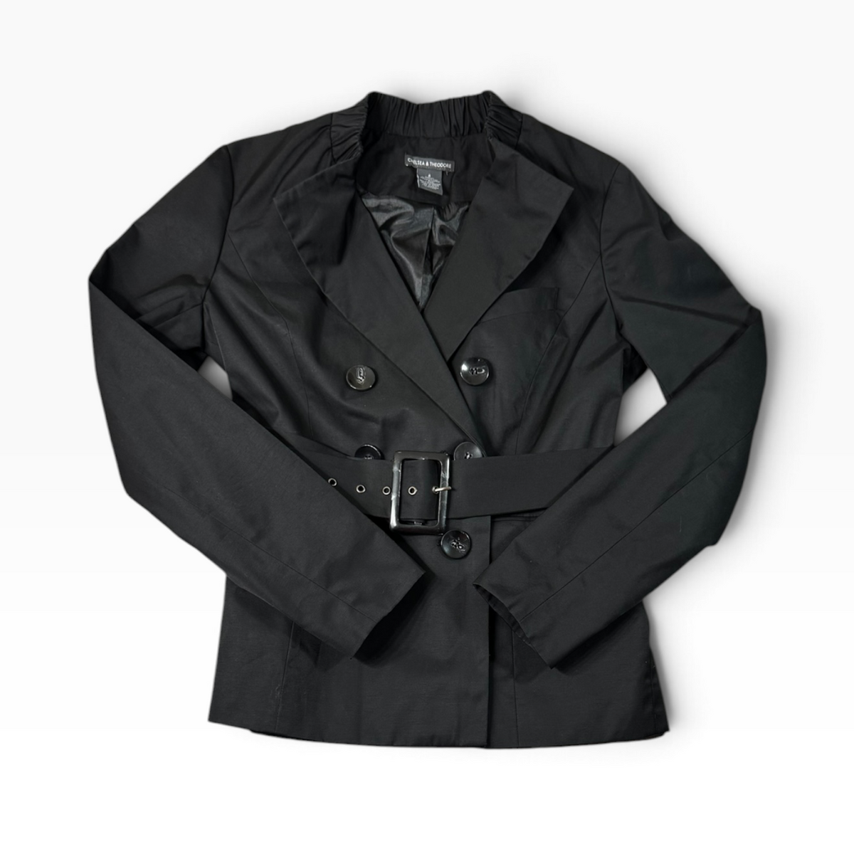 Chelsea & Theodore Black Double Breasted Belted Jacket Size 4 - Pre-owned