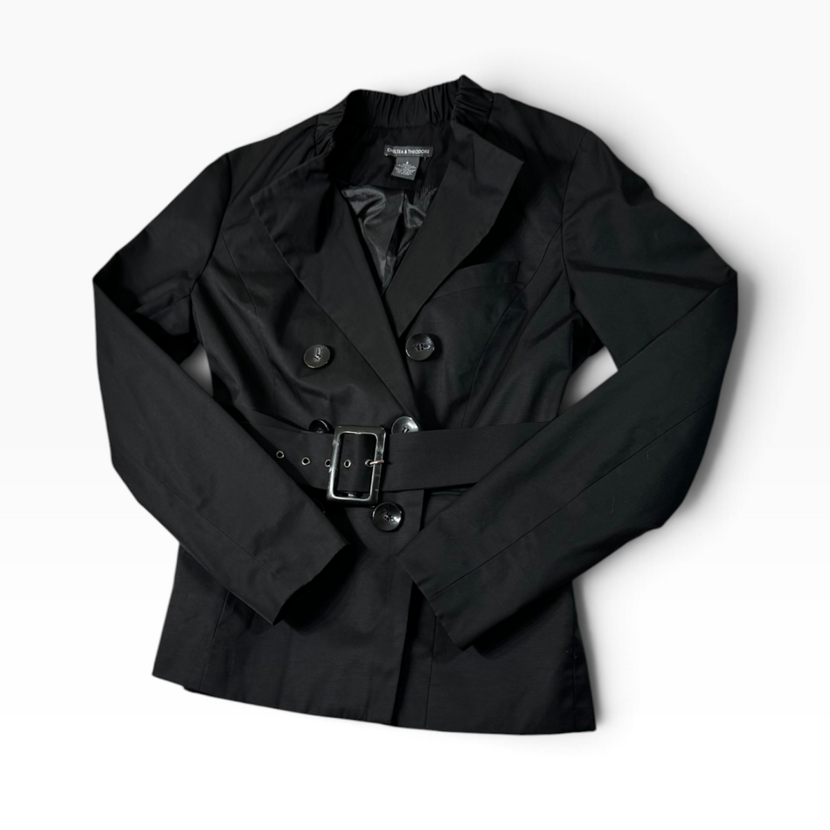 Chelsea & Theodore Black Double Breasted Belted Jacket Size 4 - Pre-owned