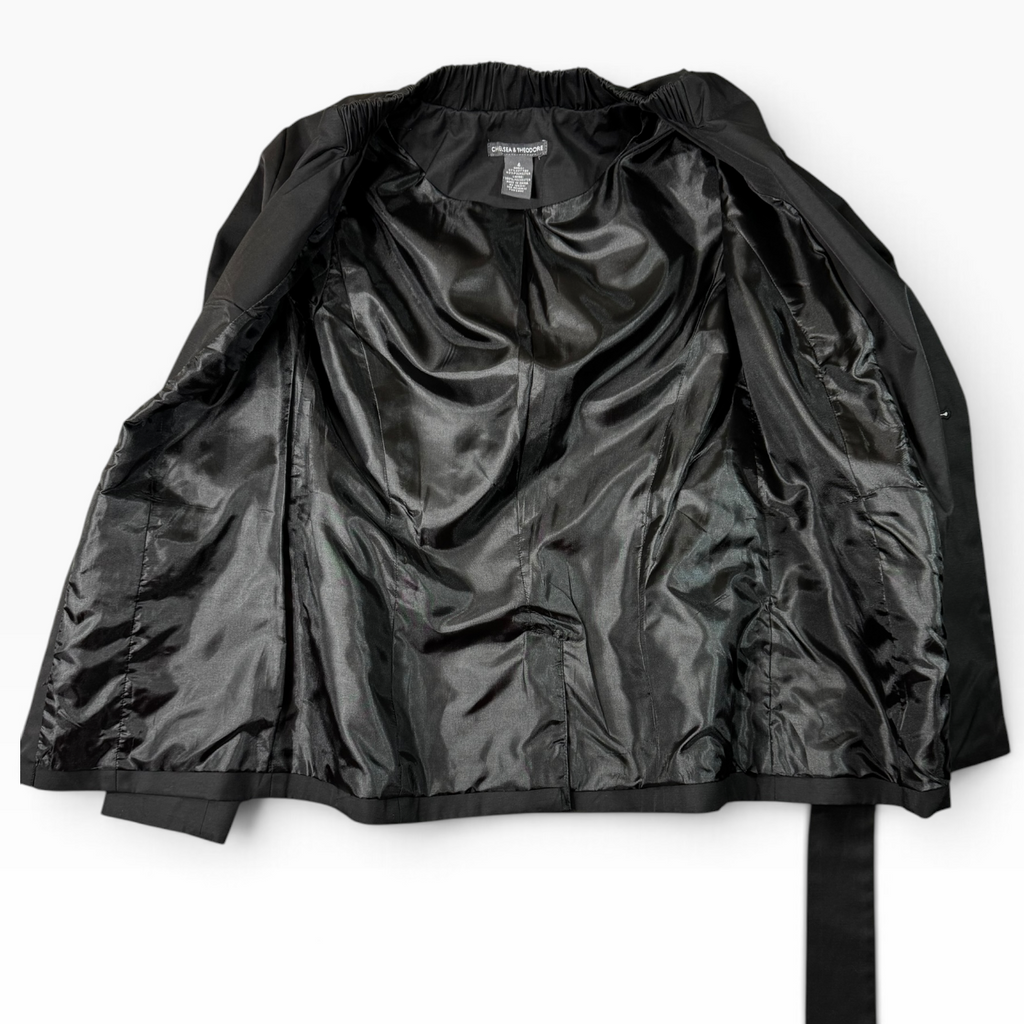Chelsea & Theodore Black Double Breasted Belted Jacket Size 4 - Pre-owned