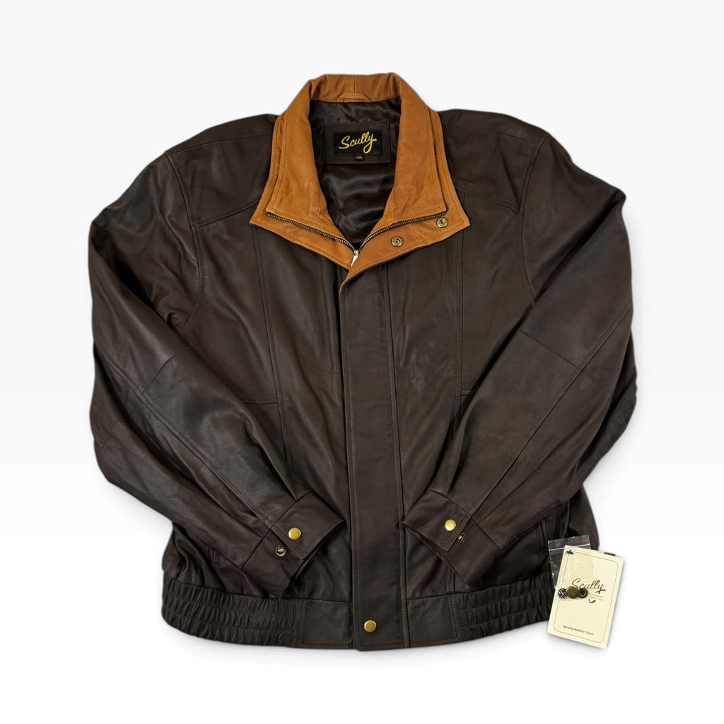 Scully Men’s Double Collar Featherlite Leather Jacket Chocolate/Cognac ...