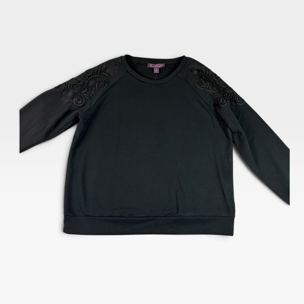 Gloria Vanderbilt Women's Black Lace Shoulder Sweatshirt L NWT