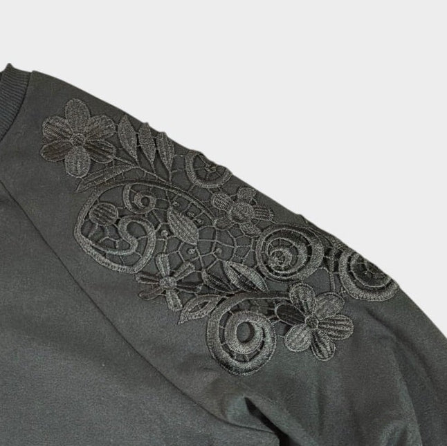 Gloria Vanderbilt Women's Black Lace Shoulder Sweatshirt L NWT