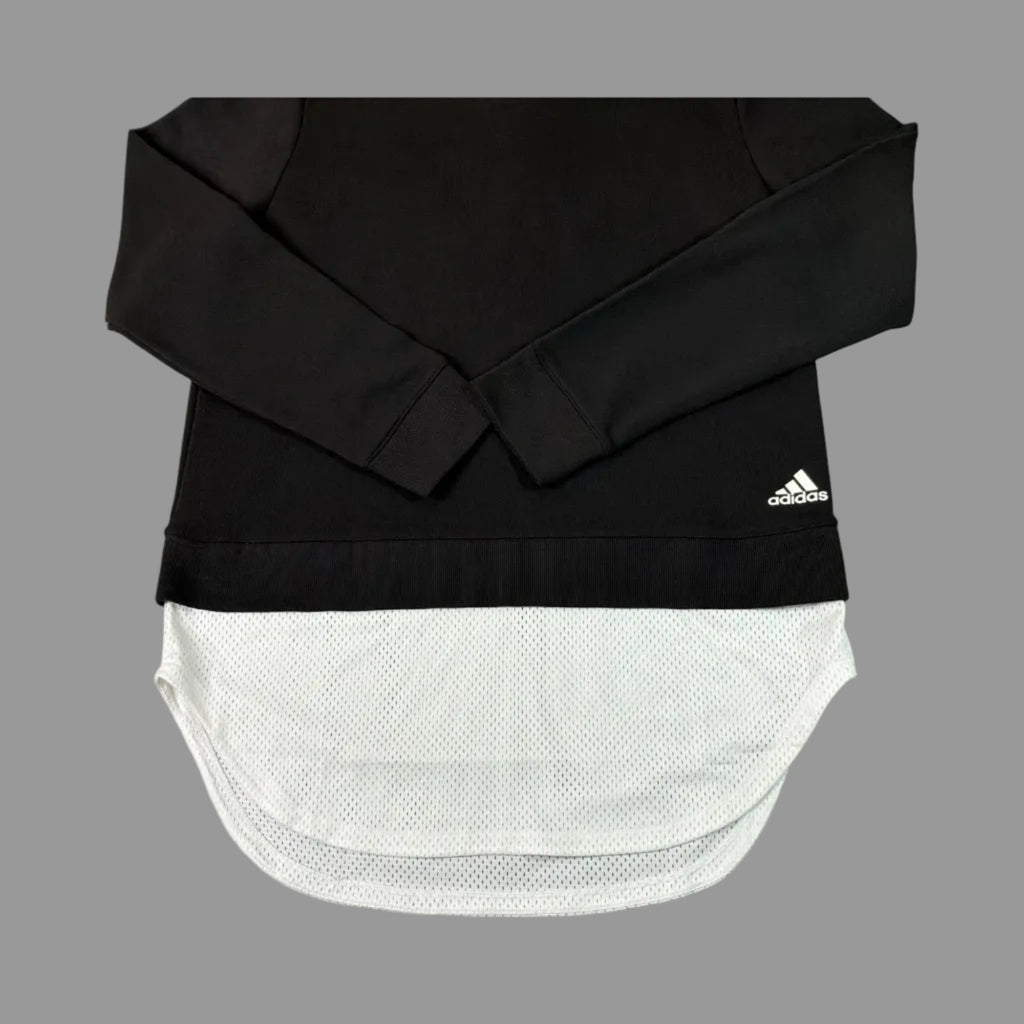 Adidas Women's Black Layer Sweatshirt with White Mesh Hem M - NWT