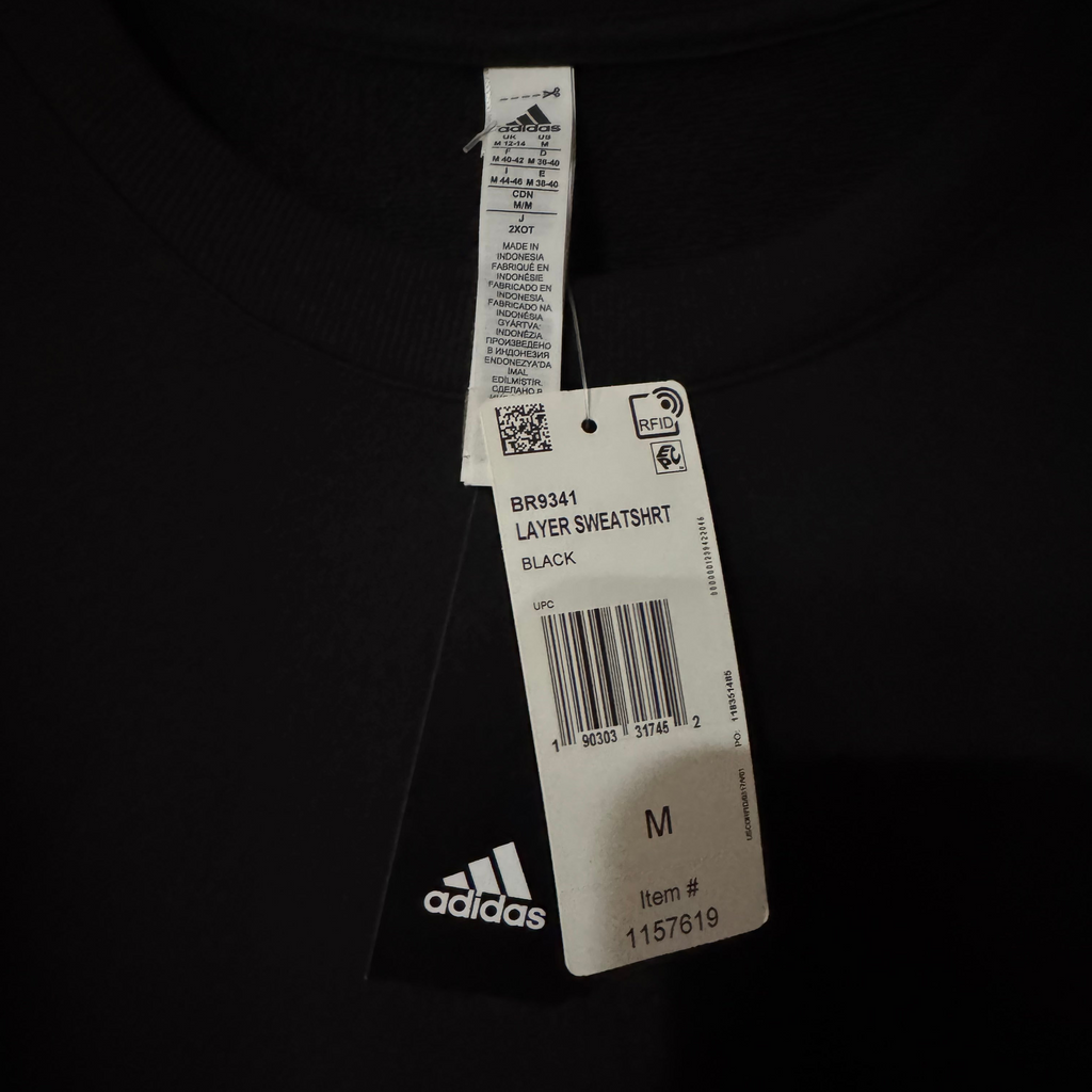 Adidas Women's Black Layer Sweatshirt with White Mesh Hem M - NWT