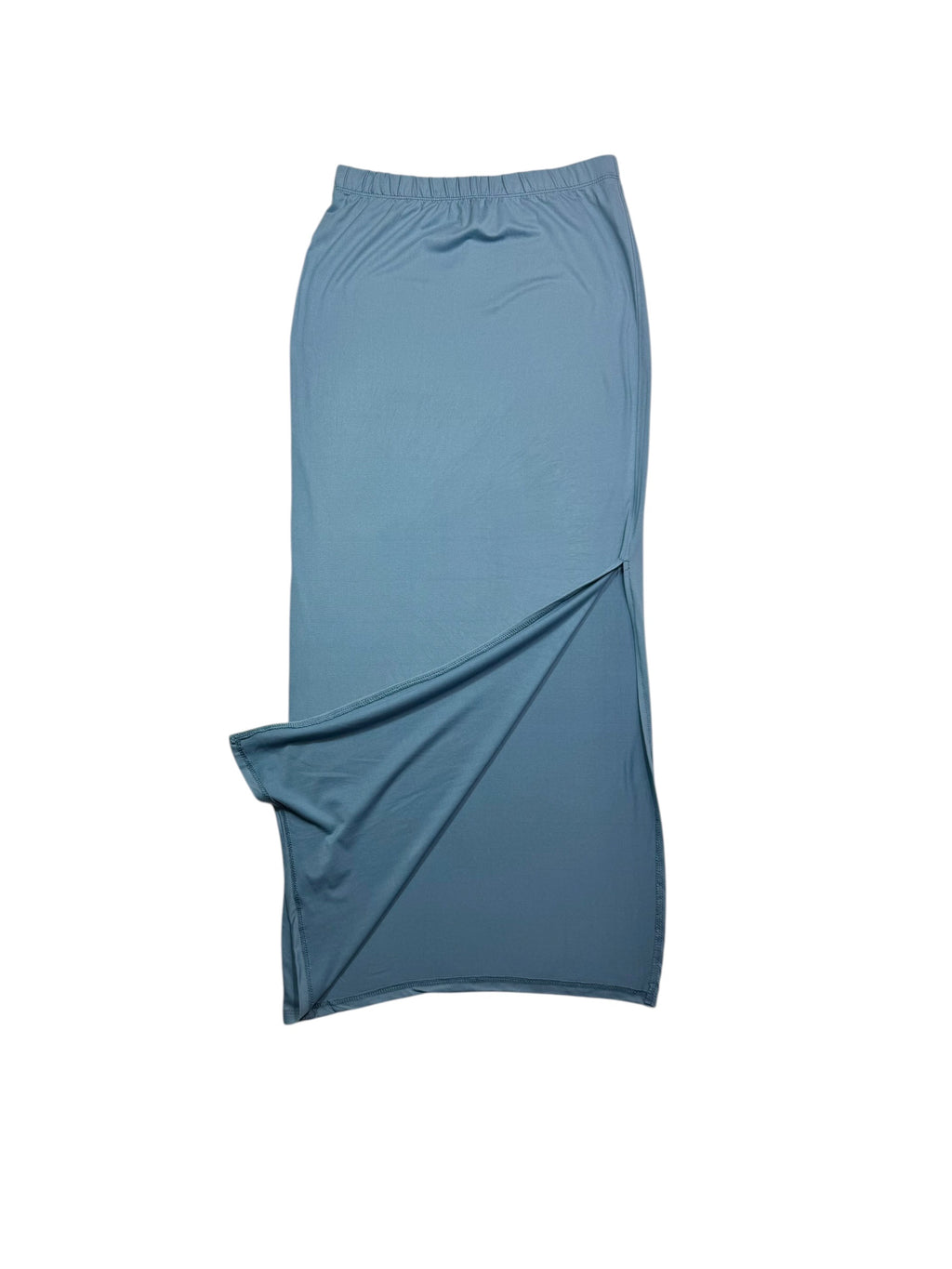 Falda larga azul polvoriento para mujer, abertura lateral, punto elástico, NWT