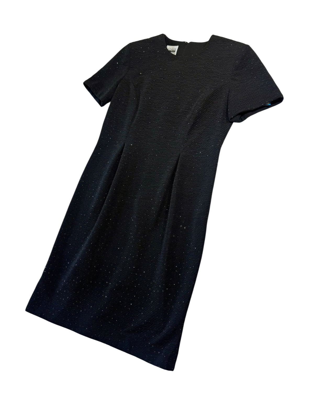 Leslie Fay Black Textured Sheath Dress with Subtle Sparkle Accents - NWT - Size 8 Petite
