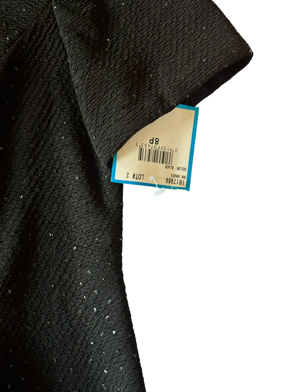 Leslie Fay Black Textured Sheath Dress with Subtle Sparkle Accents - NWT - Size 8 Petite