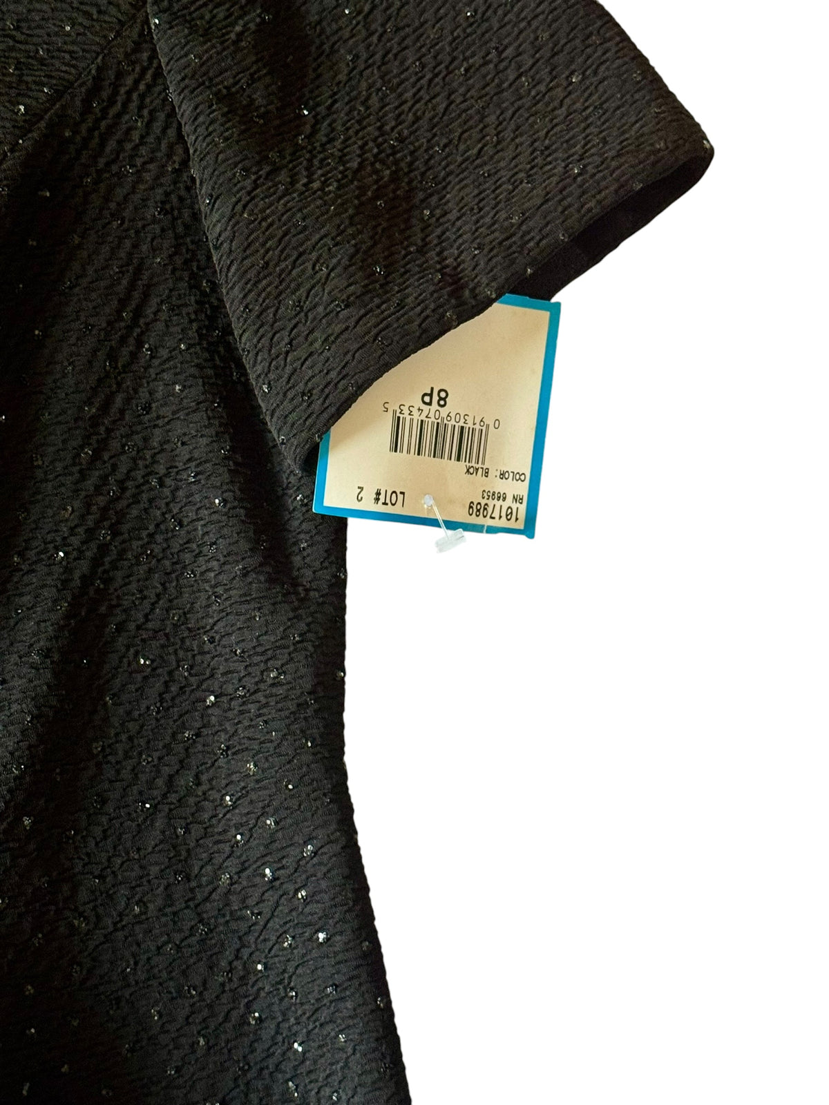 Leslie Fay Black Textured Sheath Dress with Subtle Sparkle Accents - NWT - Size 8 Petite