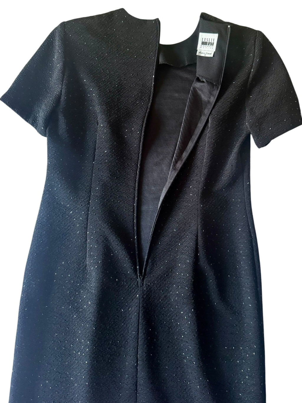 Leslie Fay Black Textured Sheath Dress with Subtle Sparkle Accents - NWT - Size 8 Petite