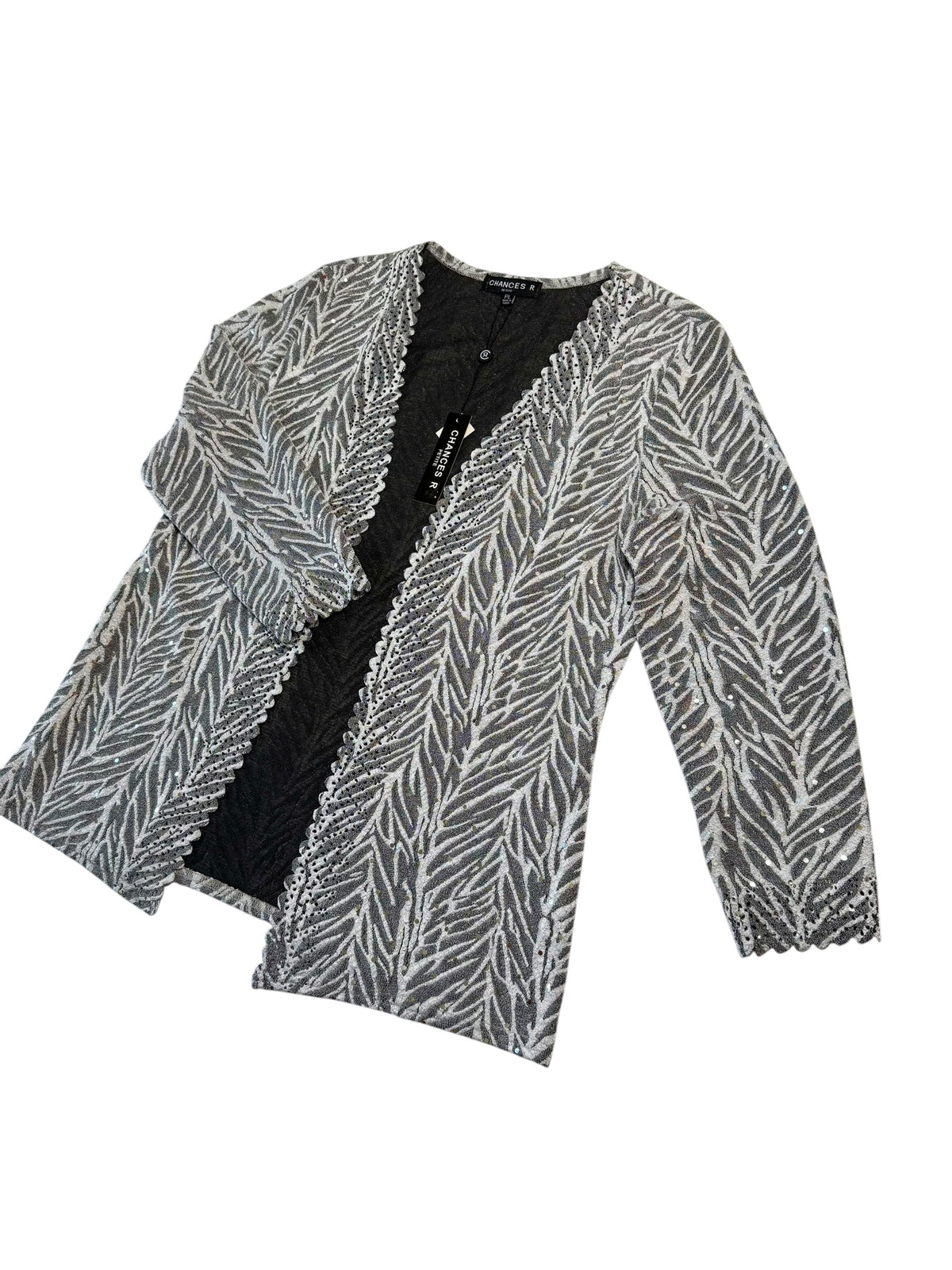 Chances R Silver Gray Textured Open Front Cardigan Sweater/Jacket NWT Size Petite Large