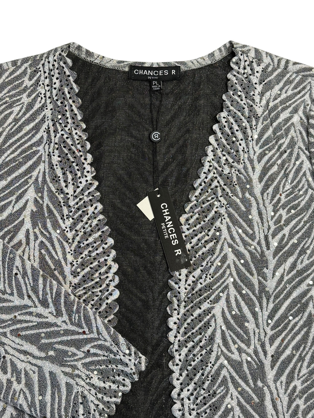 Chances R Silver Gray Textured Open Front Cardigan Sweater/Jacket NWT Size Petite Large