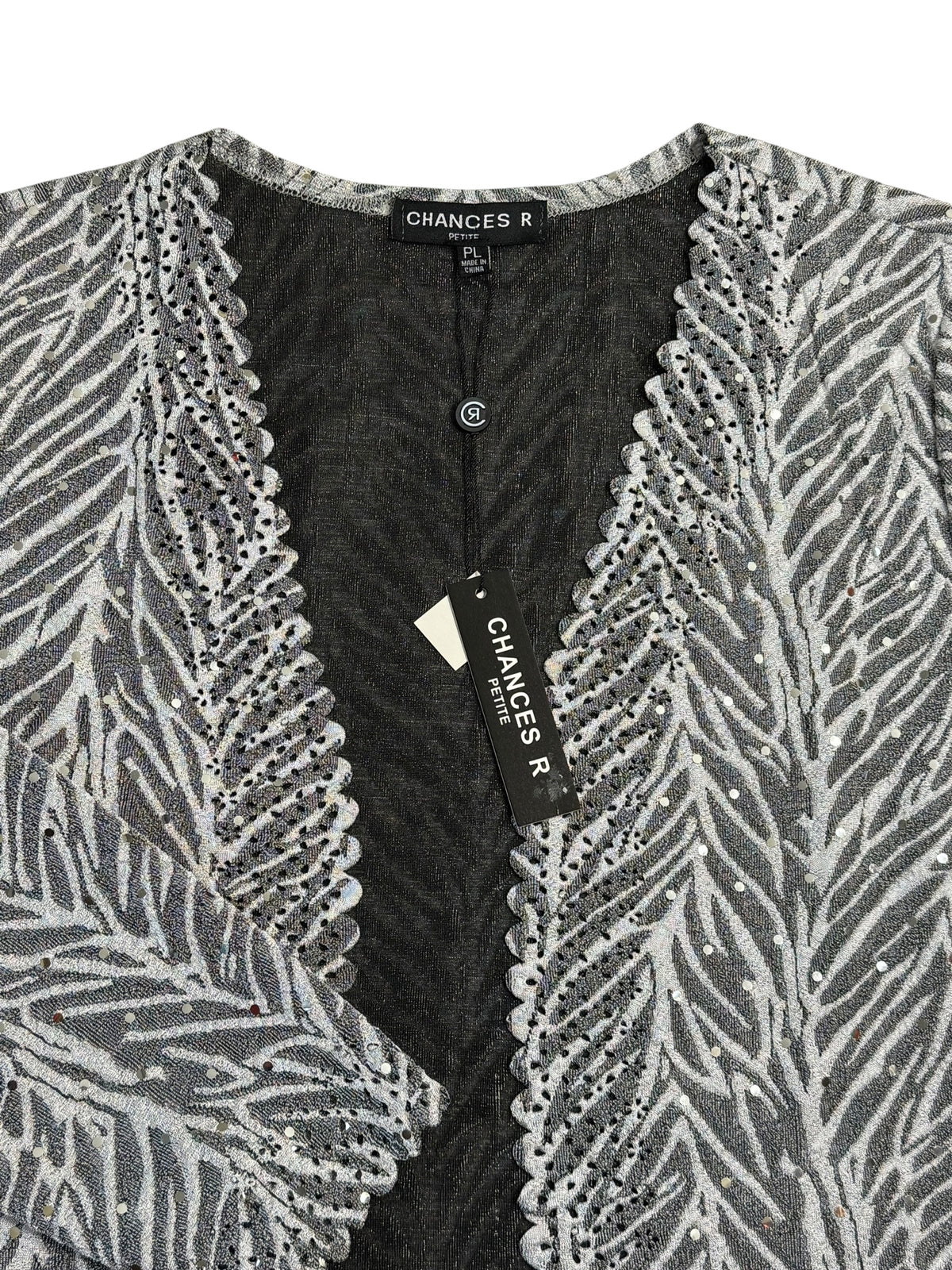 Chances R Silver Gray Textured Open Front Cardigan Sweater/Jacket NWT Size Petite Large