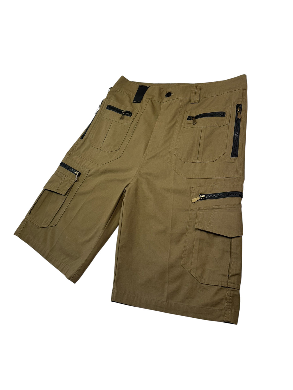 Men's Khaki Cargo Shorts with Zipper Pockets – Size Large