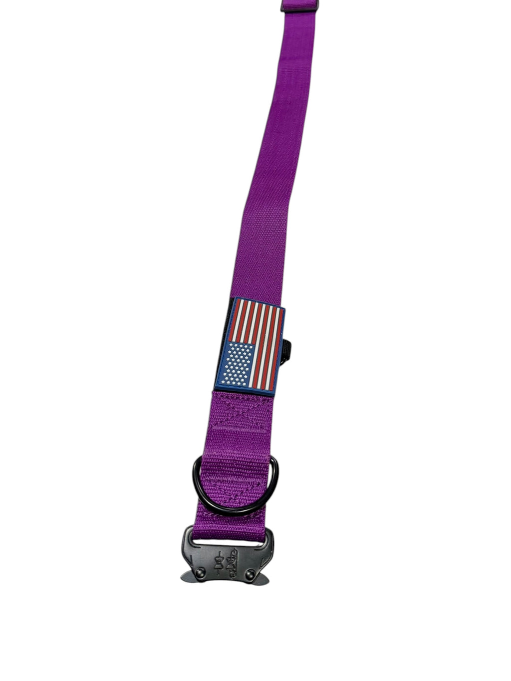 Adjustable Tactical Dog Collar with American Flag Patch – Purple