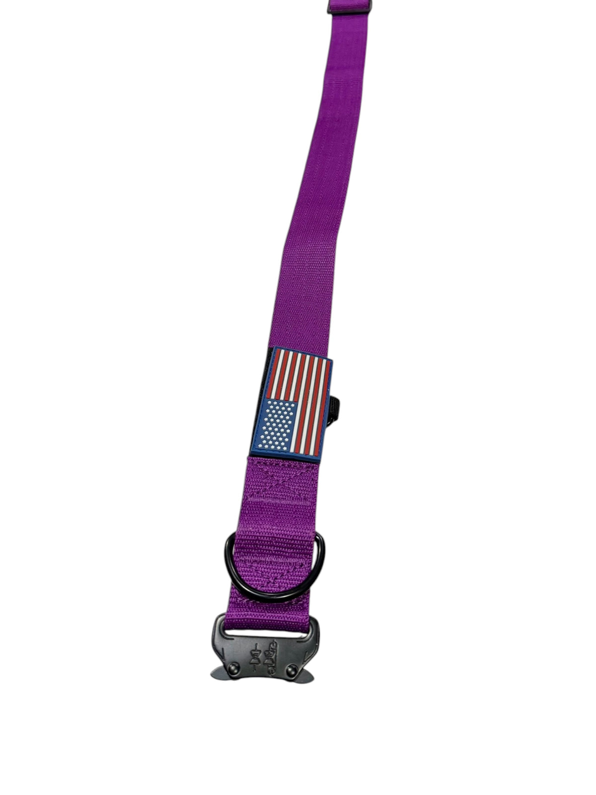 Adjustable Tactical Dog Collar with American Flag Patch – Purple