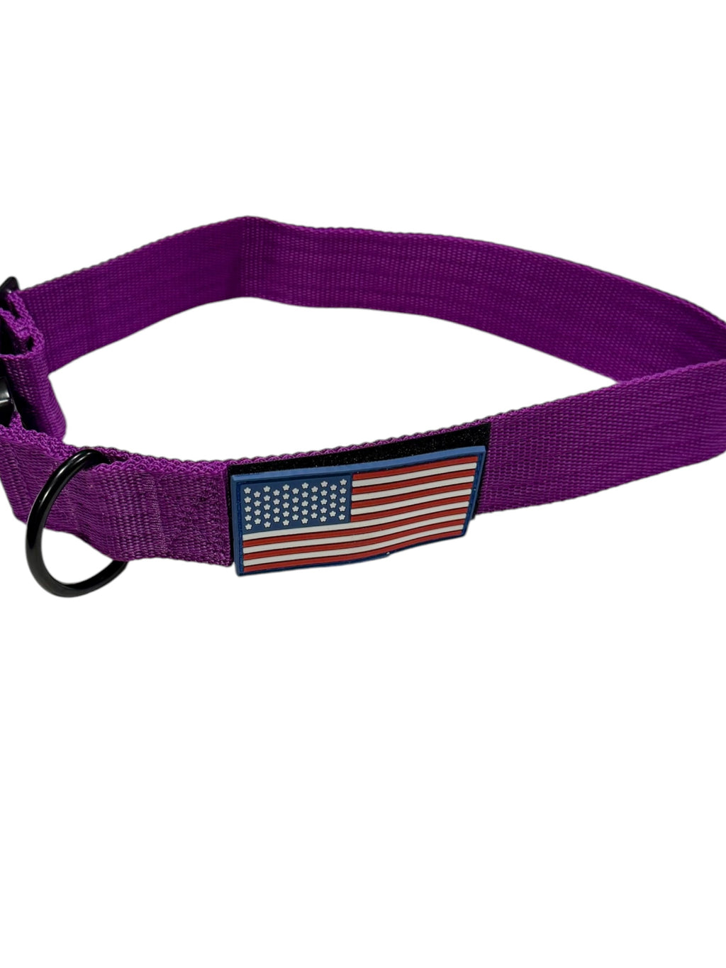 Adjustable Tactical Dog Collar with American Flag Patch – Purple