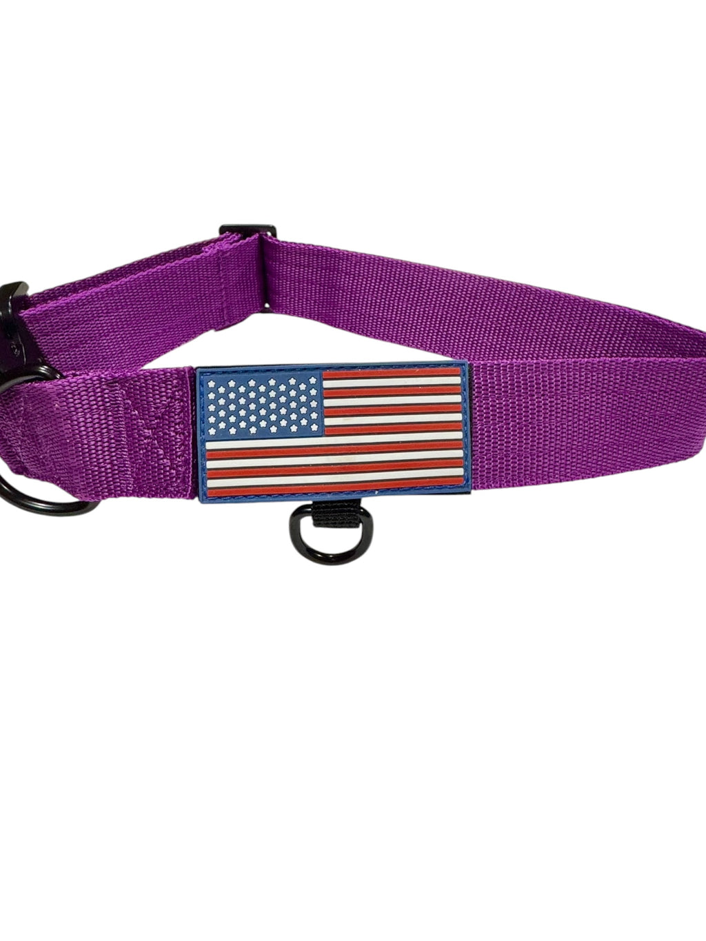 Adjustable Tactical Dog Collar with American Flag Patch – Purple