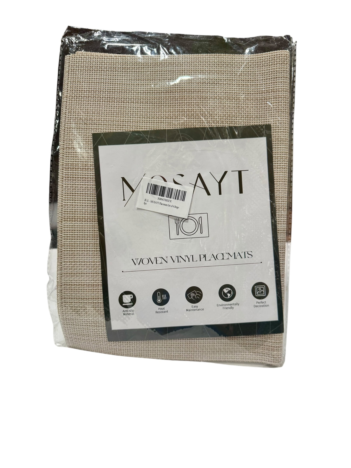 MOSAYT Woven Vinyl Placemats Set of 4 – Beige-Heat Resistant Table Mats