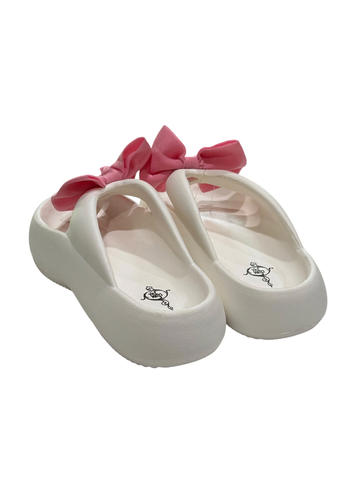 Women's White Flip Flops with Pink Bow - Size 9