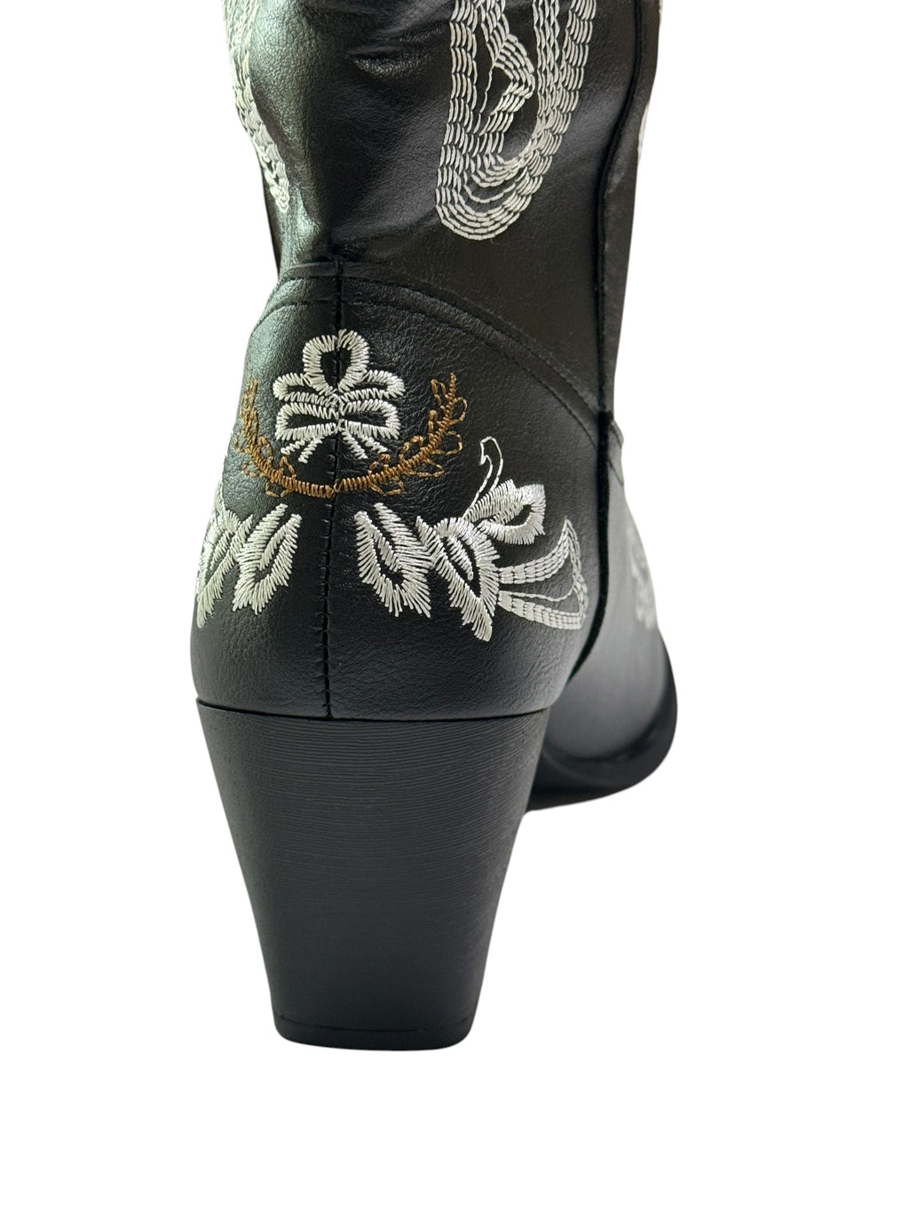 Women's Black Embroidered Western Cowboy Boots Mid-Calf Block Heel Size 41/10.5