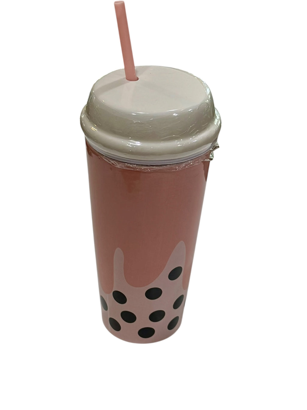 Pink Bubble Tea Ceramic Tumbler with Straw - 20 oz