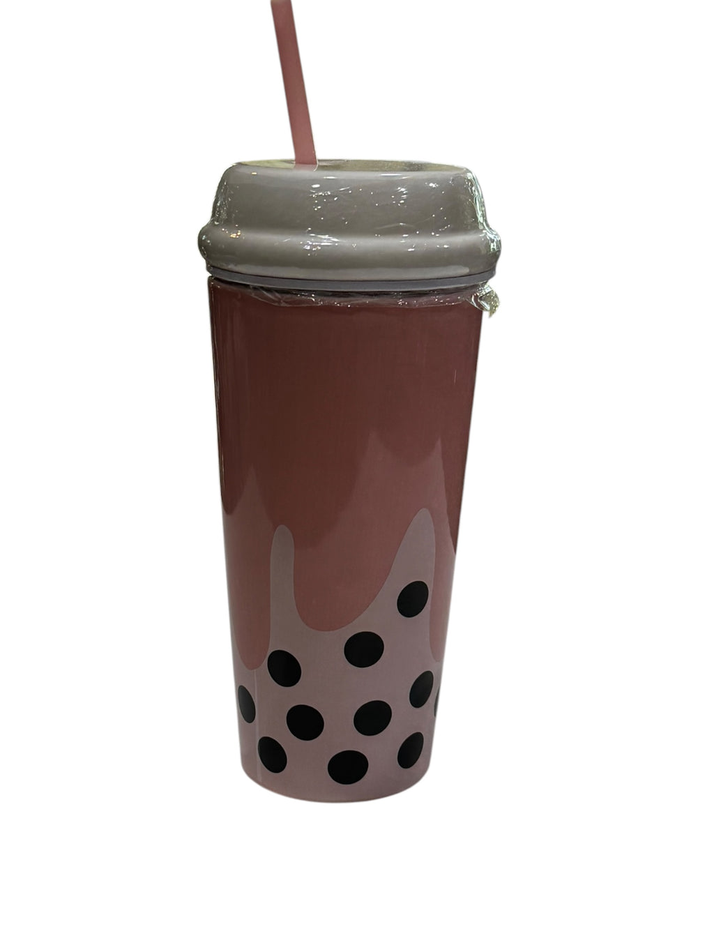 Pink Bubble Tea Ceramic Tumbler with Straw - 20 oz