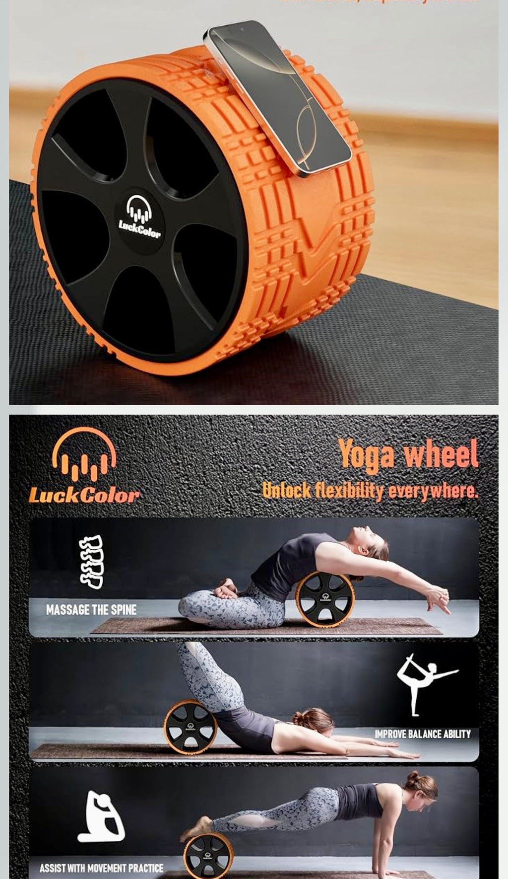 LuckColor Yoga Wheel for Stretching Back Pain Relief & Flexibility Training