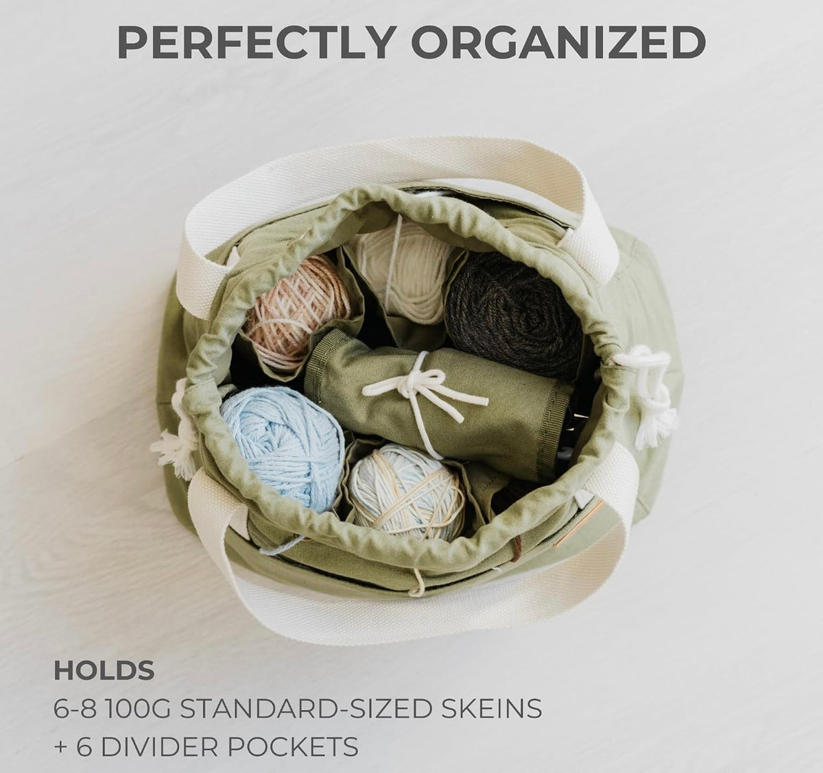 KIBAGA Crochet & Knitting Organizer Tote Bag with Yarn Storage Pockets