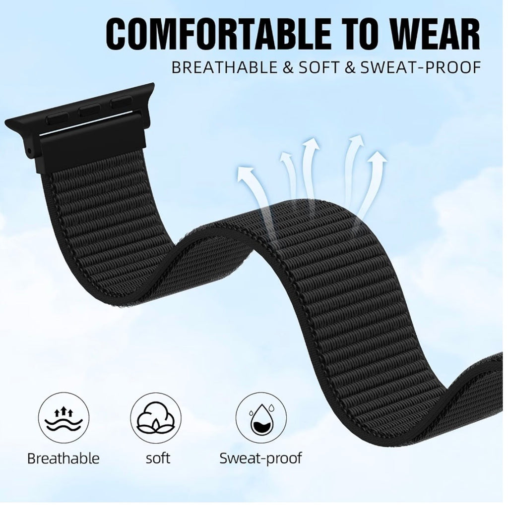 Adjustable Black Nylon Apple Watch Band