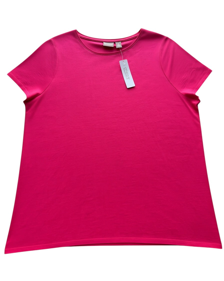 Chico's Pima Crewneck Tee Women's Size 2 L Wild Tuberose Short Sleeve NWT