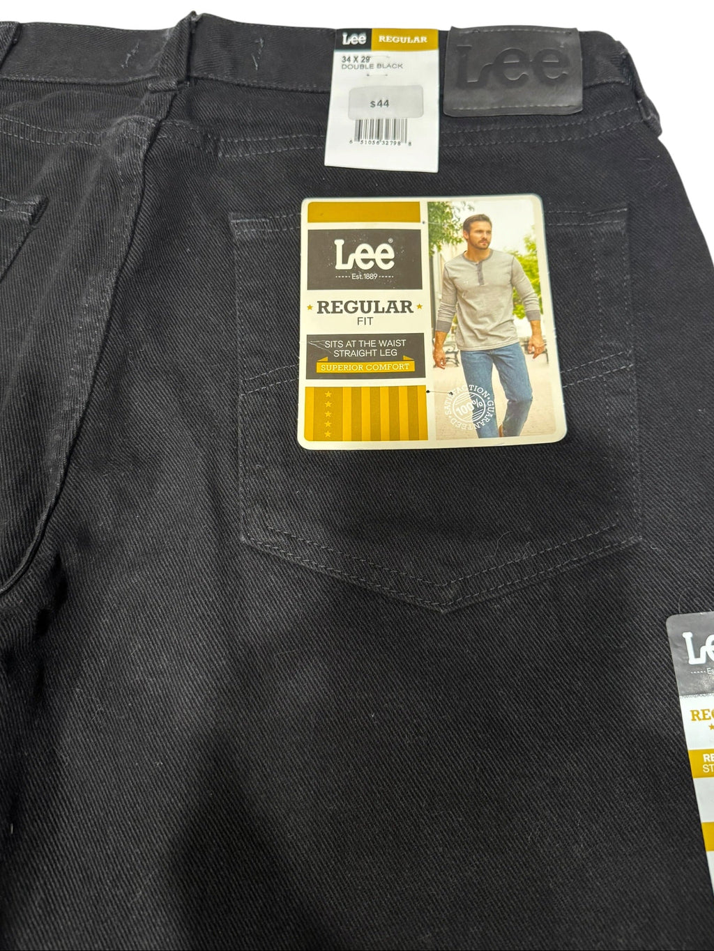 Lee Men's 34x29 Regular Fit Straight-Leg Jeans Double Black NWT