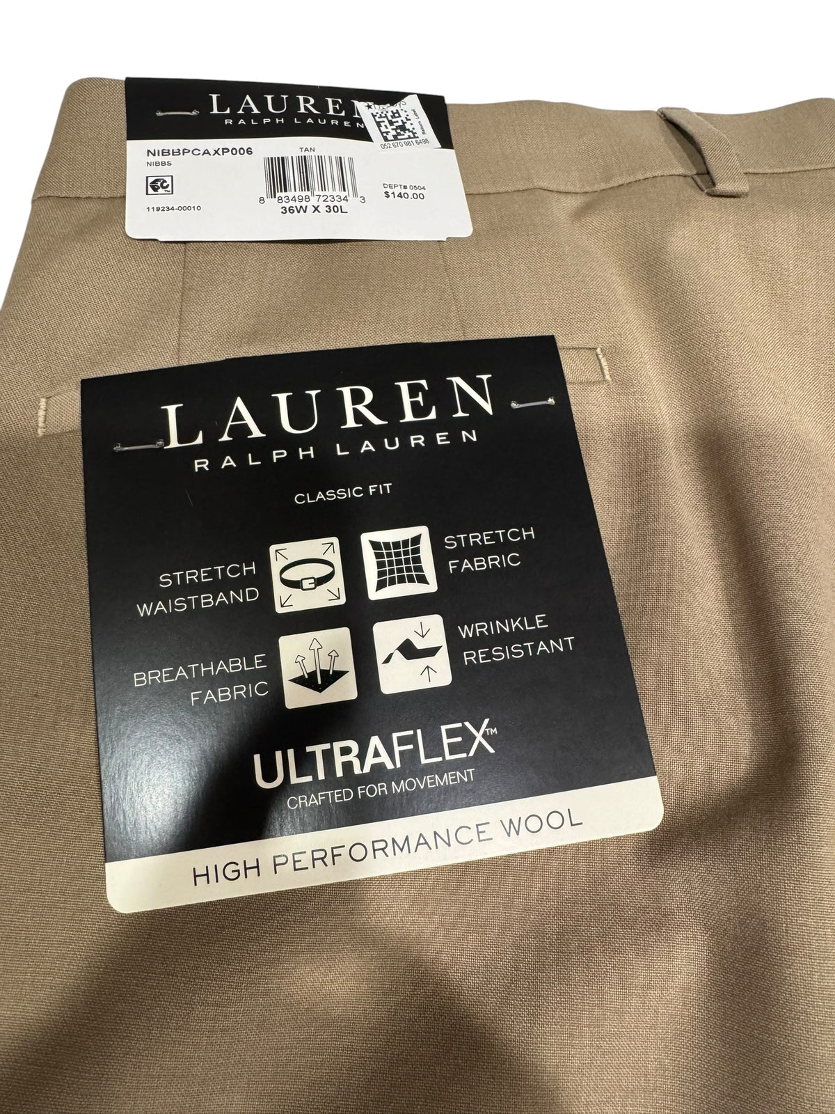 Lauren Ralph Lauren Men’s 36×30 UltraFlex Wool Dress Pants Tan NWT