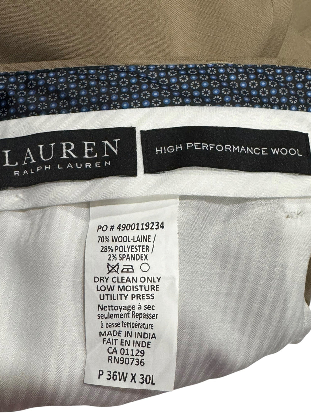 Lauren Ralph Lauren Men’s 36×30 UltraFlex Wool Dress Pants Tan NWT