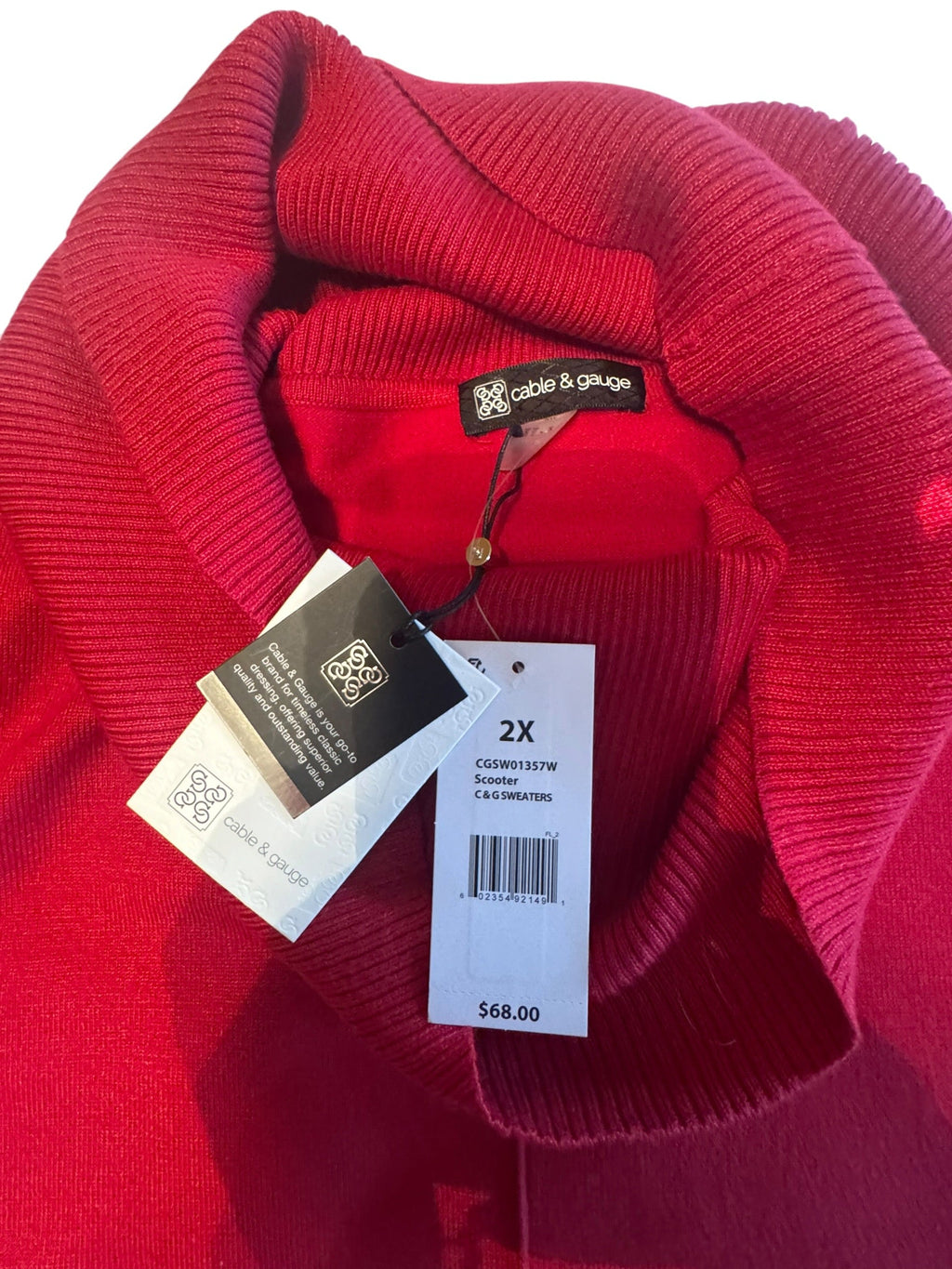 Cable & Gauge Women's 2X Scooter Red Cowl Neck Tunic Sweater NWT