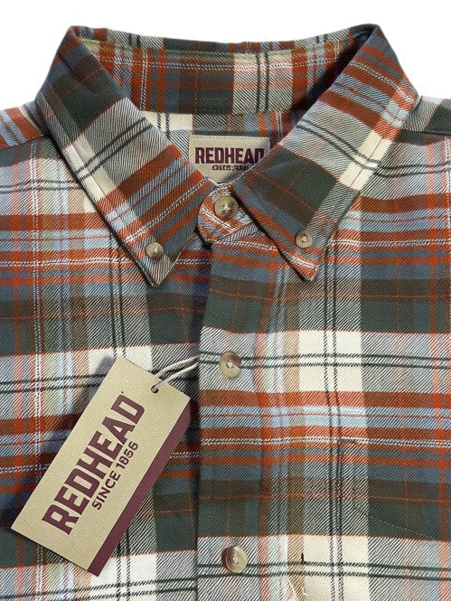RedHead Men’s Ultimate Flannel Plaid Button-Down Shirt Large - NWT - Large / Green, Rust, Blue & Cream Plaid